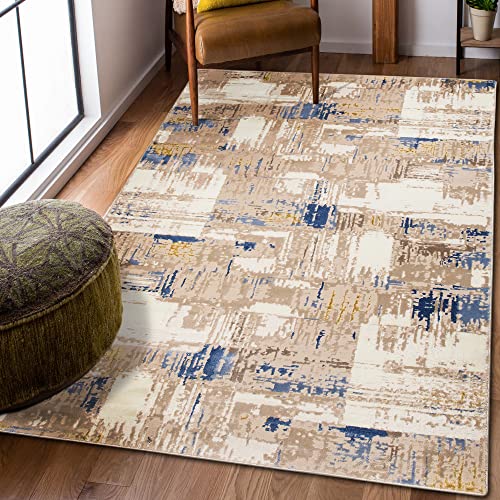 Carpeto Rugs Modern Teppich abstrakt Muster - Kurzflor, Weich und Glanz - Teppich für Wohnzimmer, Schlafzimmer, Esszimmer - ÖKO-TEX Wohnzimmerteppich - Beige 3-160 x 220 cm von Carpeto Rugs