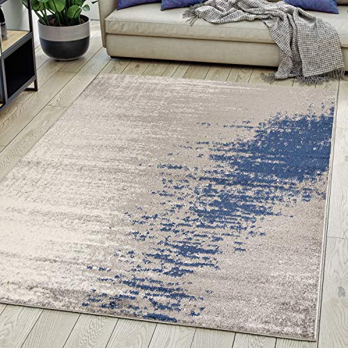 Carpeto Rugs Modern Teppich Abstrakt Muster - Kurzflor Teppich für Wohnzimmer, Schlafzimmer, Esszimmer - Versch. Größen und Farben - Grau Dunkelblau 80 x 150 cm von Carpeto Rugs