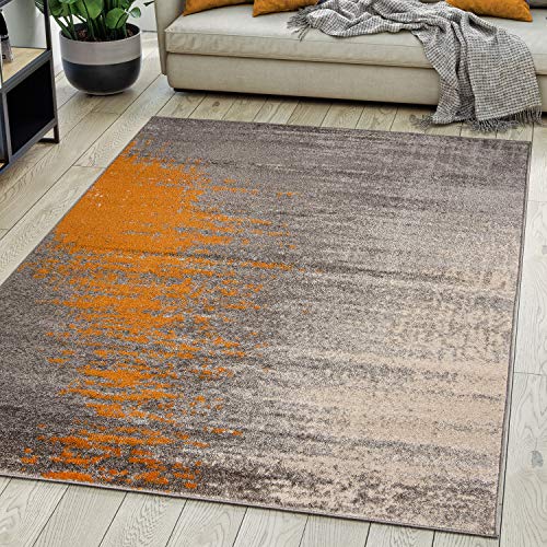 Carpeto Rugs Modern Teppich Abstrakt Muster - Kurzflor Teppich für Wohnzimmer, Schlafzimmer, Esszimmer - Versch. Größen und Farben - Grau Orange 80 x 150 cm von Carpeto Rugs