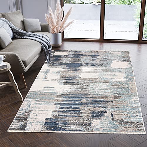 Carpeto Rugs Modern Teppich Abstrakt Muster mit Fransen - Lebendige Farben, Baumwollrücken, Kurzflor Niedriger Flor - Grau Beige 160 x 225 cm von Carpeto Rugs