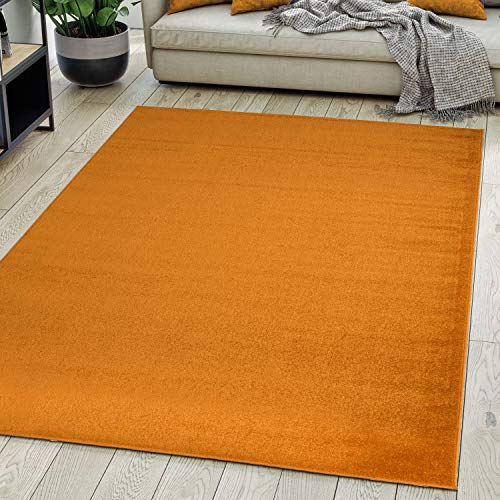 Carpeto Rugs Modern Teppich Einfarbig Muster - Flauschige Flachflor Teppiche für Wohnzimmer, Schlafzimmer, Kinderzimmer - Kurzflor in Versch. Größen Pastell Farben Orange 80 x 150 cm von Carpeto Rugs