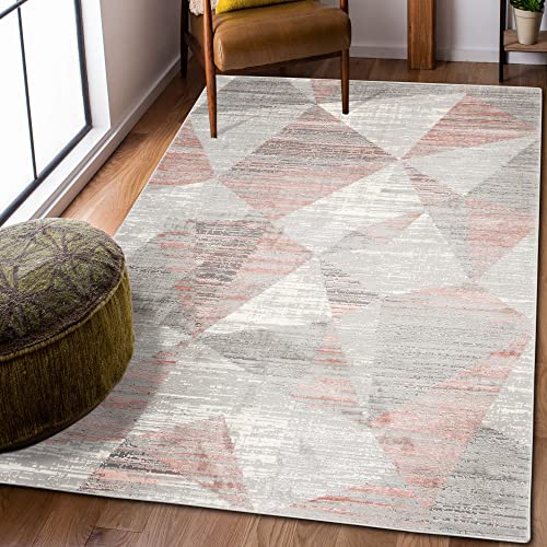 Carpeto Rugs Modern Teppich Geometrisch Muster - Kurzflor, Weich und Glanz - Teppich für Wohnzimmer, Schlafzimmer, Esszimmer - ÖKO-TEX Wohnzimmerteppich - Grau Rosa - 80 x 150 cm von Carpeto Rugs