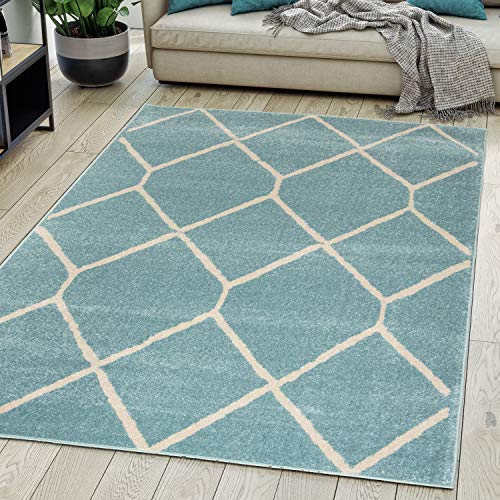 Carpeto Rugs Modern Teppich Skandinavisch Rauten Muster - Kurzflor Teppich für Wohnzimmer, Schlafzimmer, Mädchen Kinderzimmer - Versch. Größen Pastell Farben Türkis 200 x 300 cm von Carpeto Rugs