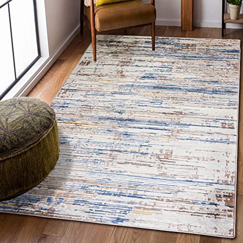Carpeto Rugs Modern Teppich abstrakt Muster - Kurzflor, Weich und Glanz - Teppich für Wohnzimmer, Schlafzimmer, Esszimmer - ÖKO-TEX Wohnzimmerteppich - Beige Creme Blau - 200 x 300 cm von Carpeto Rugs