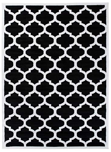 Carpeto Rugs Modern Teppich für Wohnzimmer Schlafzimmer Esszimmer - Marokkanisches Muster Kurzflorteppich - Schwarz Weiß 140 x 200 cm von Carpeto Rugs