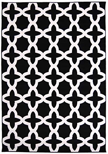 Carpeto Rugs Modern Teppich für Wohnzimmer Schlafzimmer Esszimmer - Marokkanisches Muster Kurzflorteppich - Schwarz Weiß 140 x 200 cm von Carpeto Rugs