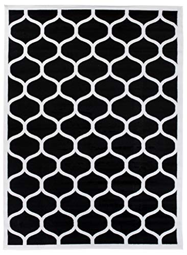 Carpeto Rugs Modern Teppich für Wohnzimmer Schlafzimmer Esszimmer - Marokkanisches Muster Kurzflorteppich - Schwarz Weiß 140 x 200 cm von Carpeto Rugs