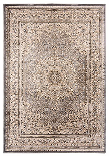 Carpeto Rugs Orientalischer Traditioneller Teppich mit Blumen - Kurzflor - Weich Teppich für Wohnzimmer, Schlafzimmer, Esszimmer - ÖKO-TEX Wohnzimmerteppich - Teppiche - Grau - 100 x 150 cm von Mazovia