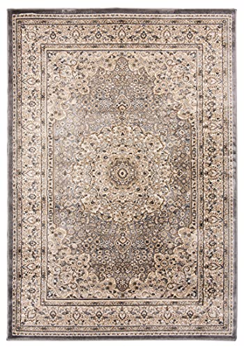 Carpeto Rugs Orientalischer Traditioneller Teppich mit Blumen - Kurzflor - Weich Teppich für Wohnzimmer, Schlafzimmer, Esszimmer - ÖKO-TEX Wohnzimmerteppich - Teppiche - Grau - 120 x 170 cm von Mazovia