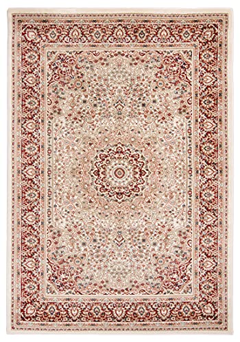 Carpeto Rugs Orientalischer Traditioneller Teppich mit Blumen - Kurzflor - Weich Teppich für Wohnzimmer, Schlafzimmer, Esszimmer - ÖKO-TEX Wohnzimmerteppich - Teppiche - Rot Creme - 140 x 200 cm von Carpeto Rugs