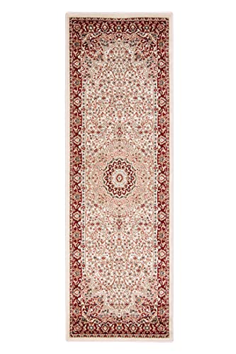 Carpeto Rugs Orientalischer Traditioneller Teppich mit Blumen - Kurzflor - Weich Teppich für Wohnzimmer, Schlafzimmer, Esszimmer - ÖKO-TEX Wohnzimmerteppich - Teppiche - Rot Creme - 80 x 200 cm von Carpeto Rugs