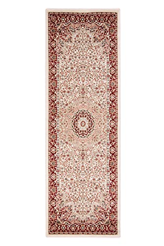 Carpeto Rugs Orientalischer Traditioneller Teppich mit Blumen - Kurzflor - Weich Teppich für Wohnzimmer, Schlafzimmer, Esszimmer - ÖKO-TEX Wohnzimmerteppich - Teppiche - Rot Creme - 80 x 300 cm von Carpeto Rugs