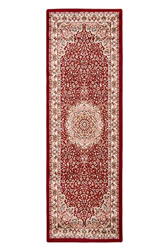 Carpeto Rugs Orientalischer Traditioneller Teppich mit Blumen - Kurzflor - Weich Teppich für Wohnzimmer, Schlafzimmer, Esszimmer - ÖKO-TEX Wohnzimmerteppich - Teppiche - Rot weinrot - 80 x 200 cm von Carpeto Rugs