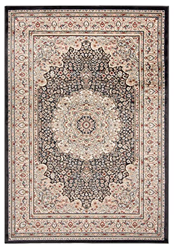 Carpeto Rugs Orientalischer Traditioneller Teppich mit Blumen - Kurzflor - Weich Teppich für Wohnzimmer, Schlafzimmer, Esszimmer - ÖKO-TEX Wohnzimmerteppich - Teppiche - Schwarz Beige - 60 x 100 cm von Mazovia