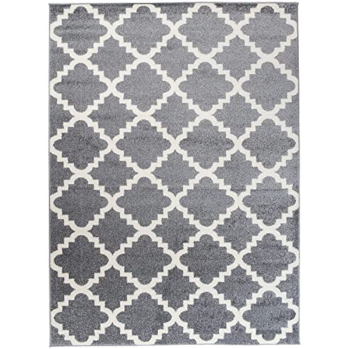 We Love Rugs - Carpeto Orientalisches Marokkanisches Teppich - Flor Modern Designer Muster - Wohnzimmer Schlafzimmer Esszimmer - Grau Weiß - 200 x 290 cm von Carpeto Rugs