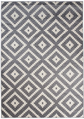 Carpeto Rugs Orientalisches Marokkanisches Teppich - Flor Modern Designer Muster - Wohnzimmer Schlafzimmer Esszimmer - Grau Weiß - 60 x 100 cm von Carpeto Rugs