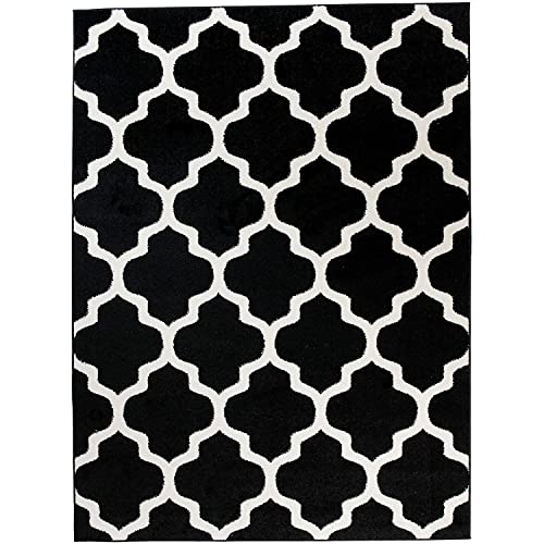 Carpeto Rugs Orientalisches Marokkanisches Teppich - Flor Modern Designer Muster - Wohnzimmer Schlafzimmer Esszimmer - Schwarz Weiß - 60 x 100 cm von Carpeto Rugs