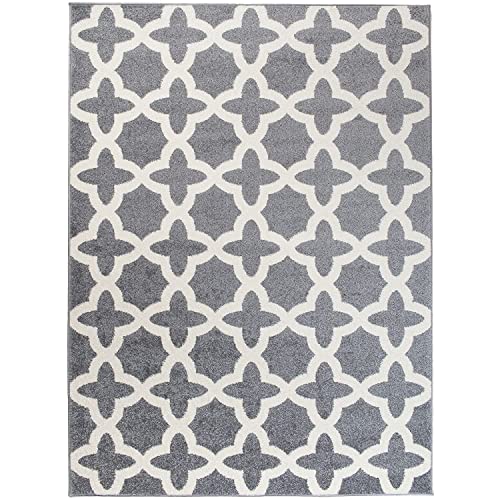 We Love Rugs - Carpeto Orientalisches Marokkanisches Teppich - Flor Modern Designer Muster - Wohnzimmer Schlafzimmer Esszimmer - Weiß Grau - 140 x 190 cm von Carpeto Rugs