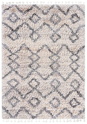 Carpeto Rugs Shaggy Teppich Boho mit Fransen - Skandinavischer Stil Ethno Muster - Wohnzimmer Schlafzimmer - Weich und Flauschig Hochflor 30 mm ÖKOTEX - Creme 60 x 100 cm von Carpeto Rugs