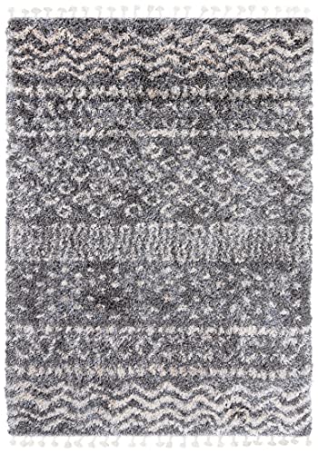 Carpeto Rugs Shaggy Teppich Boho mit Fransen - Skandinavischer Stil Ethno Muster - Wohnzimmer Schlafzimmer - Weich und Flauschig Hochflor 30 mm ÖKOTEX - Grau dunkelgrau 200 x 300 cm von Carpeto Rugs