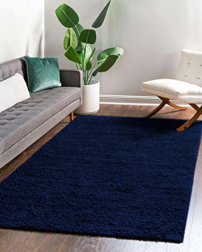 Shaggy Teppich Einfarbig - Langflor Hochflor 3 cm - Modern Teppiche fürs Wohnzimmer Schlafzimmer Esszimmer jeden Raum - Rechteckig Viele Farben & Größe - Blau Navy 160 x 230 cm von Carpeto Rugs