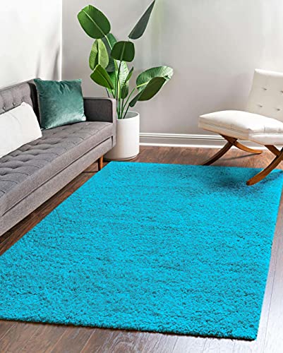 Shaggy Teppich Einfarbig - Langflor Hochflor 3 cm - Modern Teppiche fürs Wohnzimmer Schlafzimmer Esszimmer jeden Raum - Rechteckig Viele Farben & Größe - Türkis Blau 70 x 250 cm von Carpeto Rugs