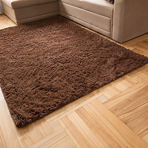 Carpeto Rugs Shaggy Teppich Wohnzimmer Flauschig - Wohnzimmerteppich Modern - Flauschiger Kuschelteppich Hochflor - Weich Langflor Teppich Kinderzimmer, Schlafzimmer - Braun - 140 x 200 cm von Carpeto Rugs