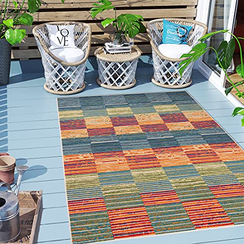 Carpeto Rugs Streifenmuster Outdoor Teppich Wetterfest für Balkon, Terasse - Balkon Teppich Wasserfest - Outdoorteppich Wetterfest - Aussenteppich Terrasse Groß - Mehrfarbig Bunt 1-120 x 170 cm von Carpeto Rugs