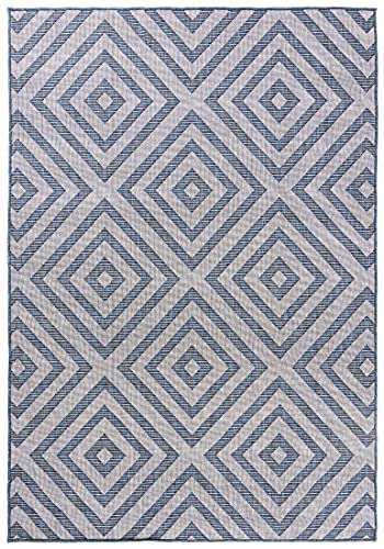 Carpeto Rugs Teppich In- & Outdoor Flachgewebt Kurzflor - UV und Witterungsbeständig - Flurteppich Balkon Terrasse Küche - Geometrisch Muster Fußbodenheizung geeignet - Blau 100 x 200 cm von Carpeto Rugs