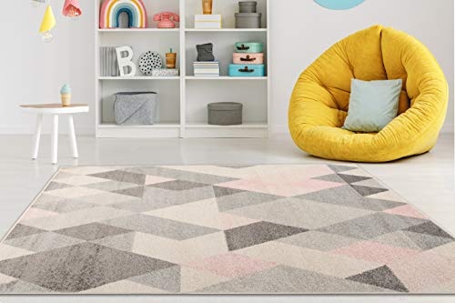 Carpeto Rugs Teppich Kinderzimmer Junge Mädchen - Kinderteppich für Spielzimmer Jugendzimmer - Viele Farben und Größen Pastellfarben Rosa Grau 180 x 260 cm von Carpeto Rugs