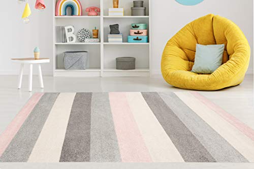 Carpeto Rugs Teppich Kinderzimmer Junge Mädchen - Kinderteppich für Spielzimmer Jugendzimmer - Viele Farben und Größen Pastellfarben Rosa Grau 200 x 290 cm von Carpeto Rugs