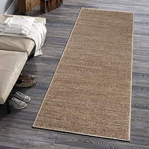 Carpeto Rugs Teppich Läufer Flur - Modern Teppichläufer - Kurzflor, Weich - Flurläufer für Wohnzimmer, Schlafzimmer - Teppiche - Meterware - Beige - 90 x 550 cm von Carpeto Rugs