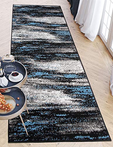 Carpeto Rugs Teppich Läufer Flur - Modern Teppichläufer – Kurzflor, Weich - für Küche Vorzimmer Eingangsbereich Schlafzimmer - Meterware 100 cm Breit - Grau Blau 100 x 250 cm von Carpeto Rugs