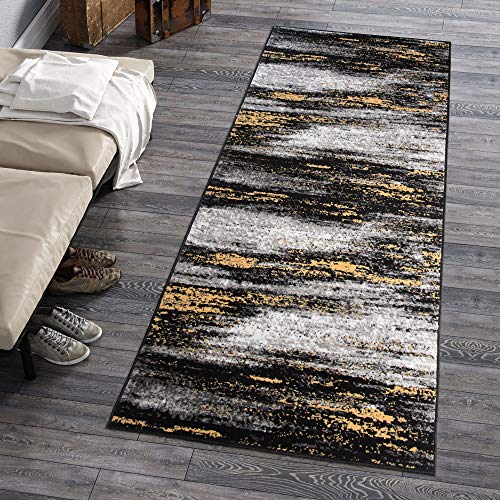 Carpeto Rugs Teppich Läufer Flur - Modern Teppichläufer – Kurzflor, Weich - für Küche Vorzimmer Eingangsbereich Schlafzimmer - Meterware 100 cm Breit - Grau Gelb 100 x 200 cm von Carpeto Rugs