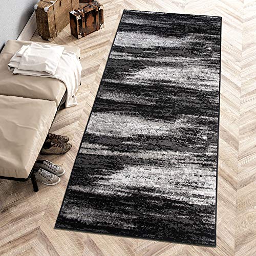 Carpeto Rugs Teppich Läufer Flur - Modern Teppichläufer – Kurzflor, Weich - für Küche Vorzimmer Eingangsbereich Schlafzimmer - Meterware 100 cm Breit - Grau Schwarz 100 x 200 cm von Carpeto Rugs