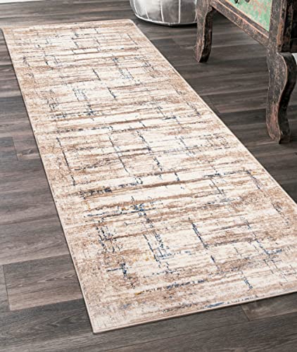 Carpeto Rugs Teppich Läufer Flur - Modern Teppichläufer – Kurzflor, Weich - für Vorzimmer Eingangsbereich Schlafzimmer Küche - Abstrakt Muster 100 cm Breite - Creme Beige 100 x 200 cm von Carpeto Rugs