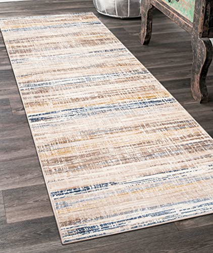 Carpeto Rugs Teppich Läufer Flur - Modern Teppichläufer – Kurzflor, Weich - für Vorzimmer Eingangsbereich Schlafzimmer Küche - Abstrakt Muster 100 cm Breite - Creme Beige 100 x 250 cm von Carpeto Rugs