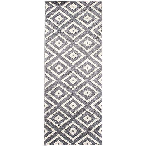 Carpeto Rugs Teppich Läufer Flur - Orientalisch Geometrisch Teppichläufer - Kurzflor, Weich - Flurläufer für Wohnzimmer, Schlafzimmer - Teppiche - Meterware - Grau - 100 x 500 cm von Carpeto Rugs