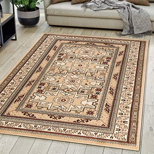 Teppich Orientalisch Beige Klassisch Muster Kurzflor Öko-Tex Wohnzimmer 140 x 200 cm von Carpeto Rugs