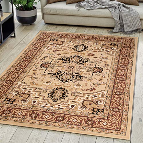 Carpeto Rugs Teppich Orientalisch Beige Klassisch Muster Kurzflor Öko-Tex Wohnzimmer 70 x 140 cm von Carpeto Rugs