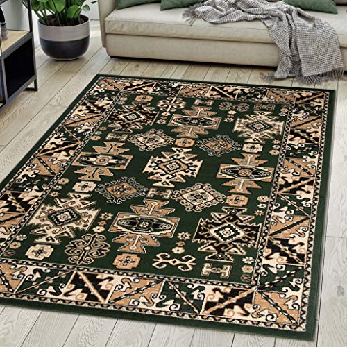 Carpeto Rugs Teppich Orientalisch Grün Klassisch Muster Kurzflor Öko-Tex Wohnzimmer 140 x 200 cm von Carpeto Rugs