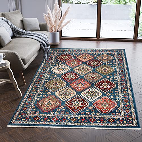 Carpeto Rugs Teppich Orientalisch Muster mit Fransen - Lebendige Farben, Baumwollrücken, Kurzflor Niedriger Flor - Blau 160 x 225 cm von Carpeto Rugs