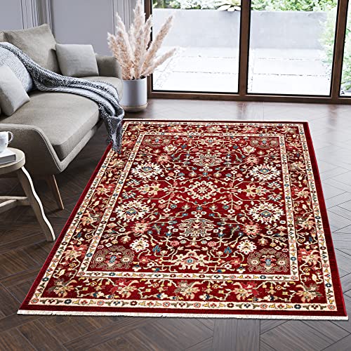 Carpeto Rugs Teppich Orientalisch Muster mit Fransen - Lebendige Farben, Baumwollrücken, Kurzflor Niedriger Flor - Rot 200 x 305 cm von Carpeto Rugs