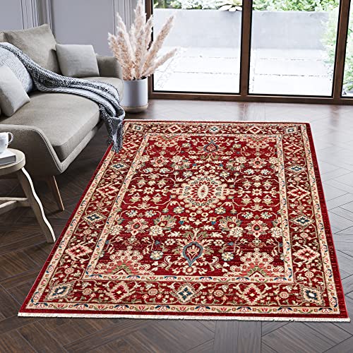 Carpeto Rugs Teppich Orientalisch Muster mit Fransen - Lebendige Farben, Baumwollrücken, Kurzflor Niedriger Flor - Rot 200 x 305 cm von Carpeto Rugs