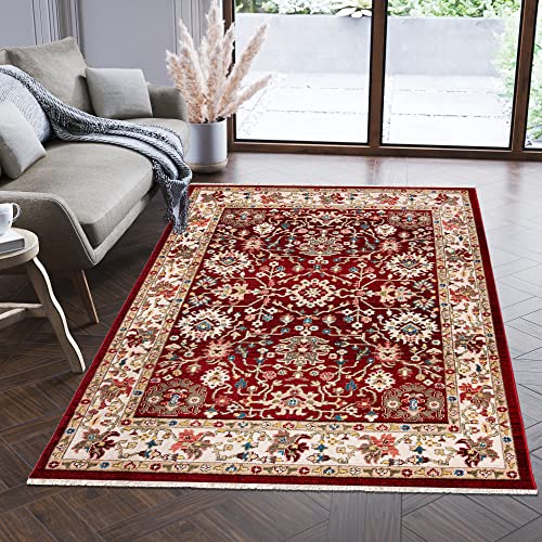 Carpeto Rugs Teppich Orientalisch Muster mit Fransen - Lebendige Farben, Baumwollrücken, Kurzflor Niedriger Flor - Rot 200 x 305 cm von Carpeto Rugs