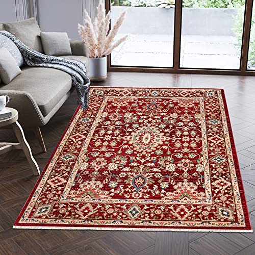 Carpeto Rugs Teppich Orientalisch Traditioneller Muster mit Fransen - Lebendige Farben, Baumwollrücken, Kurzflor Niedriger Flor - Rot 160 x 225 cm von Carpeto Rugs