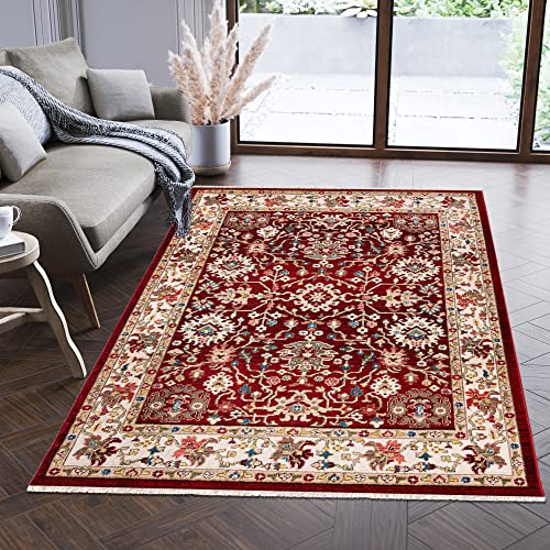 Carpeto Rugs Teppich Orientalisch Traditioneller Muster mit Fransen - Lebendige Farben, Baumwollrücken, Kurzflor Niedriger Flor - Rot 200 x 305 cm von Carpeto Rugs