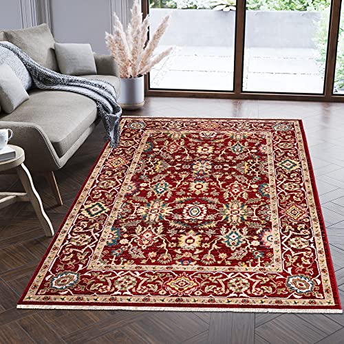 Carpeto Rugs Teppich Orientalisch Traditioneller Muster mit Fransen - Lebendige Farben, Baumwollrücken, Kurzflor Niedriger Flor - Rot 200 x 305 cm von Carpeto Rugs