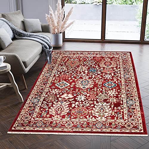 Carpeto Rugs Teppich Orientalisch Traditioneller Muster mit Fransen - Lebendige Farben, Baumwollrücken, Kurzflor Niedriger Flor - Rot Bordeaux 200 x 305 cm von Carpeto Rugs