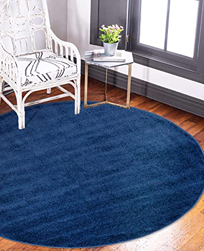 Carpeto Rugs Teppich Rund Modern Einfarbig Muster - Flauschige Flachflor Teppiche für Wohnzimmer, Schlafzimmer, Kinderzimmer - Kurzflor in Versch. Größen Pastell - Blau Navy 100 x 100 cm von Carpeto Rugs